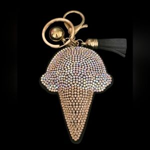 Ice Cream Cone Rhinestone Bag Charm / Keychain – Sparkly Sweet Accessory